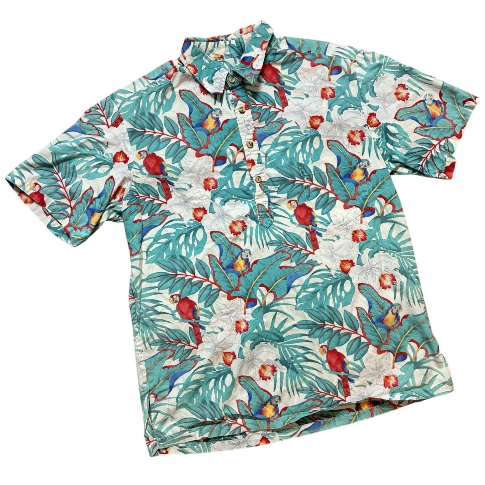 Boomerang Hawaii Reverse Print Parrot Floral Vintage Shirt L Made In Usa Cotton
